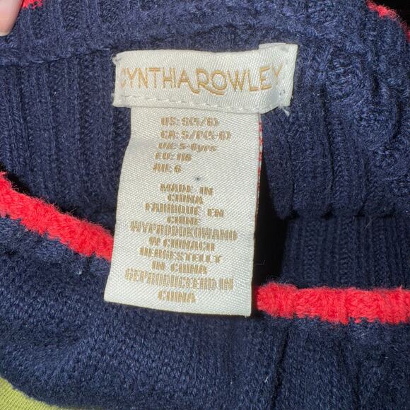 Cynthia Rowley Girl’s Navy Blue Red Apple Long Sleeve Sweater Dress Size Small - Picture 4 of 5